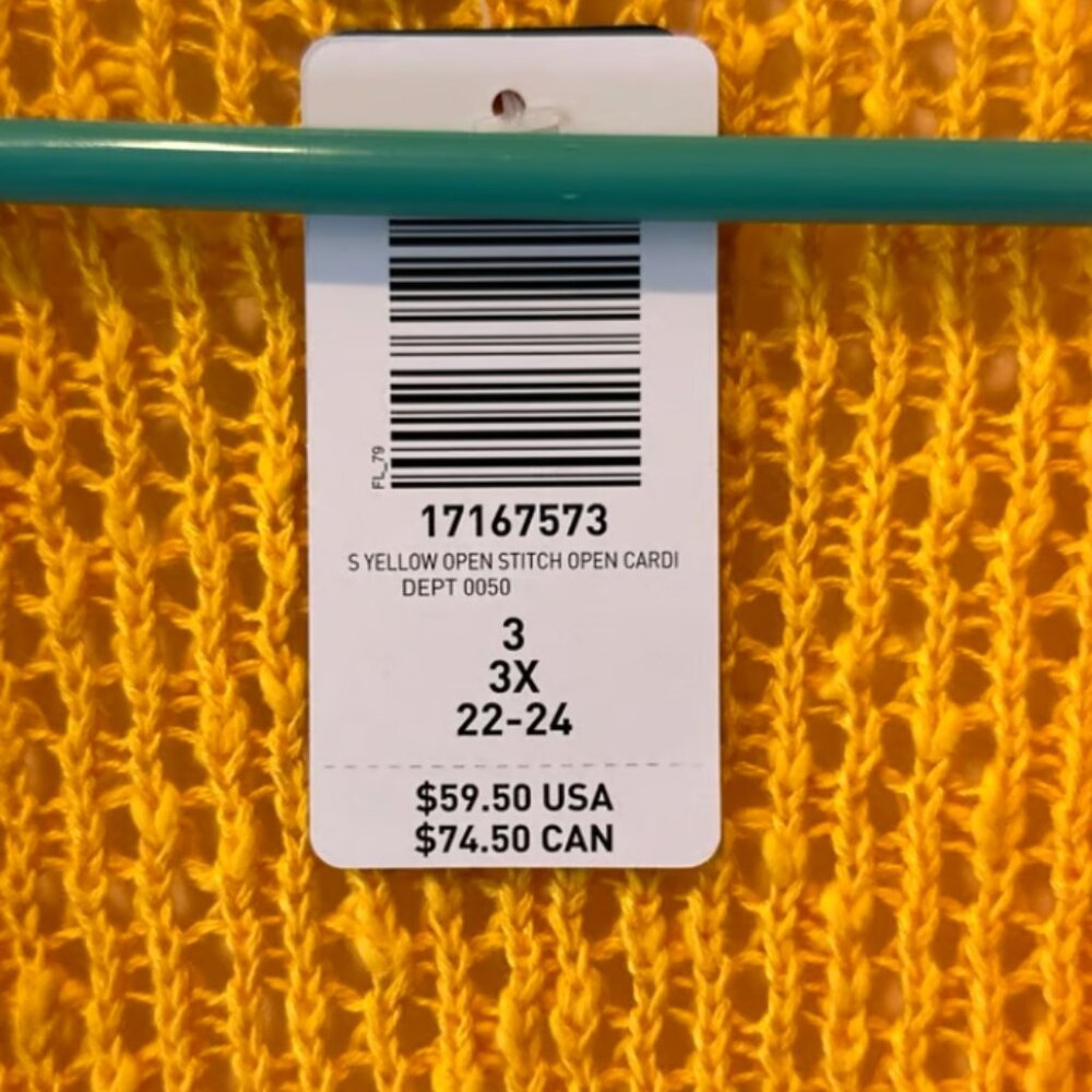 Torrid Yellow Open Stitch Pointelle Knit Cardigan Sweater 3X 22-24 - Picture 5 of 5